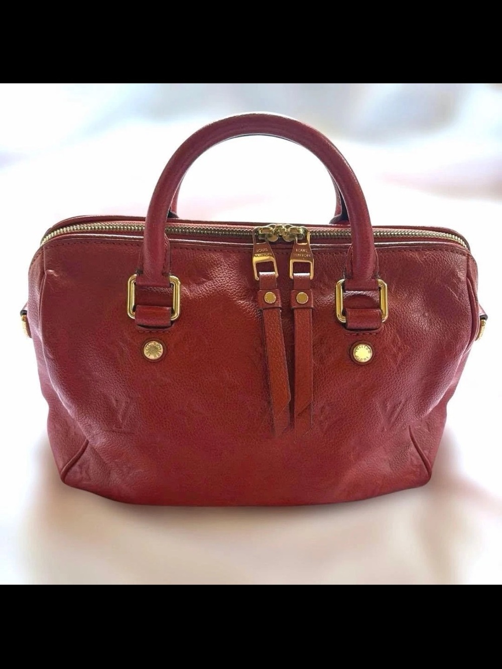 Louis Vuitton Red Leather Double-Zip Satchel with Gold Hardware